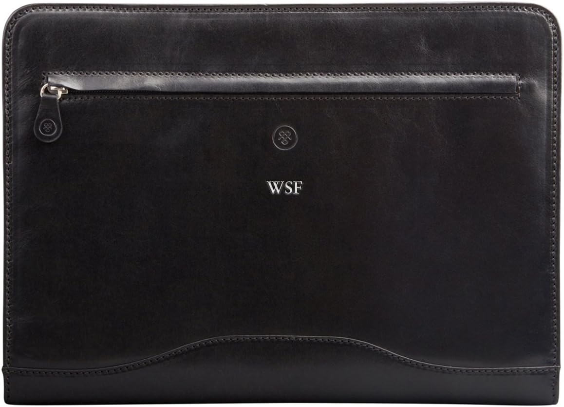 Maxwell Scott Personalized Elegant Leather Zipped Ring Binder - Veroli Black