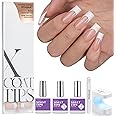 BTArtboxnails Soft Gel Nail Tips and Gel Glue Kit - French Tip Press on Nails Long Square XCOATTIPS Gel Nail Kit, Include Gel Glue, Builder Gel, Top Coat, Nail Lamp Nail Extension