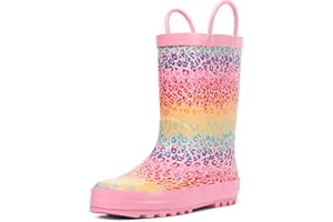 landchief Toddler Rain Boots, Kids Rain Boots Waterproof Rubber Boots for Girls and Boys with Fun Patterns and Easy-On Handles