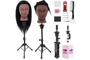 NEVERLAND BEAUTY & HEALTH 18" Mannequin Head Human Hair with Stand - 100% Real Human Hair Mannequin Head for Braiding, Cosmetology Manikin Doll Head for Hair Styling with Tripod Stand Table Clamp Hair Braiding Set