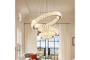 FRIXCHUR 3 Ring LED Chandelier Modern Crystal Chandeliers LED Pendant Lights Gold Ring Chandelier for Bedroom Dining Room High Ceiling Foyer (3000K Warm Light)