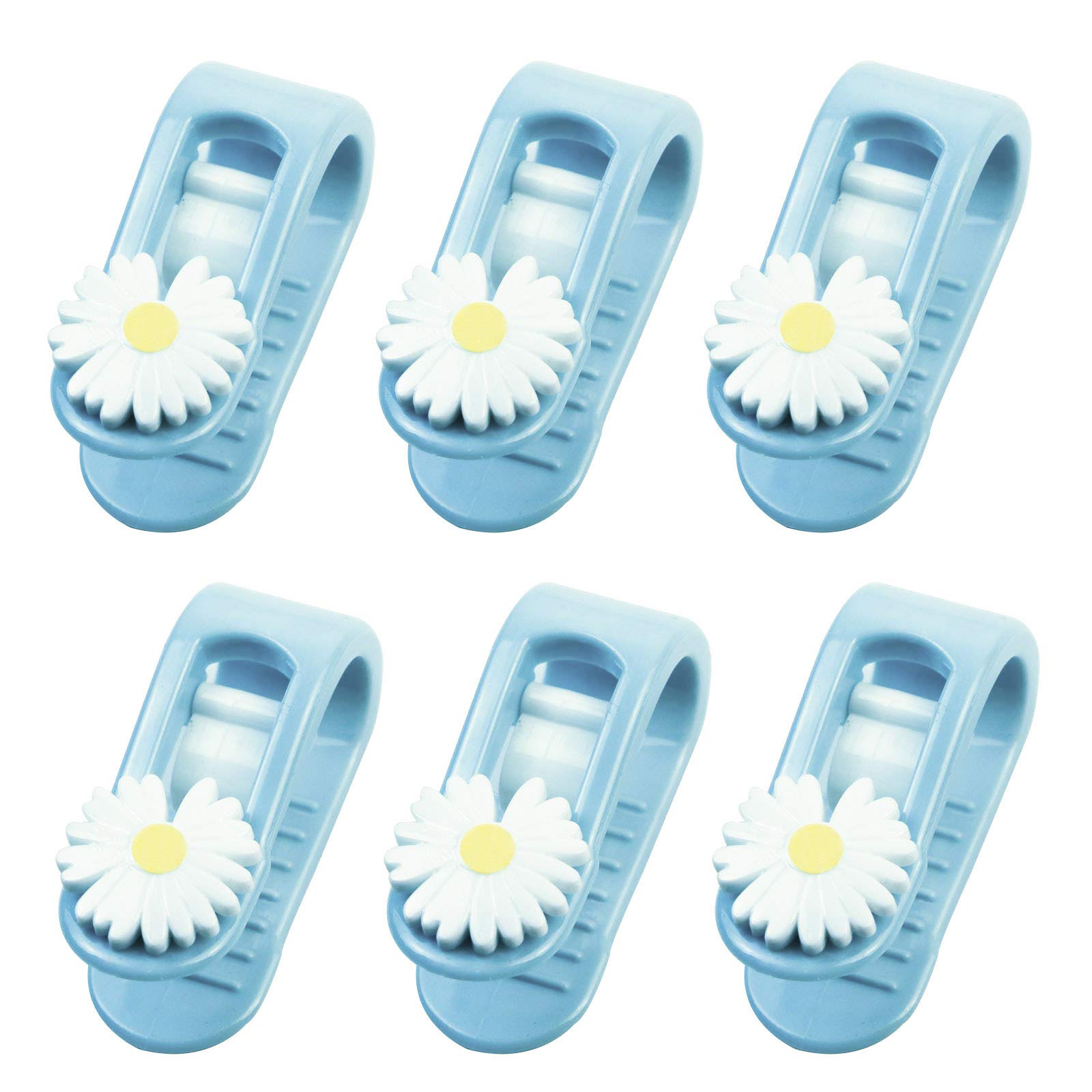 Duvet Clips No Pins Set of 6 pcs, Flower Shape Duvet Cover Clips Quilt Fixer Clip Non-Slip Comforter Fasteners Grippers Anti-Movement Bed Quilt Clamps Sheet Clips Clamp Without Needle (Blue)