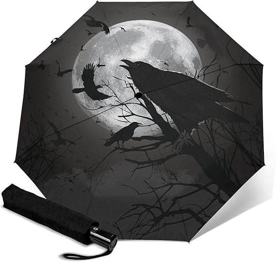 Amazon Co Jp 傘 レインウェア 折りたたみ傘 軽量 上空を飛ぶカラスの月のイラスト 晴雨兼用 耐風構造 高耐久度 超撥水 梅雨対策 収納ポーチ付き 母の日 服 ファッション小物