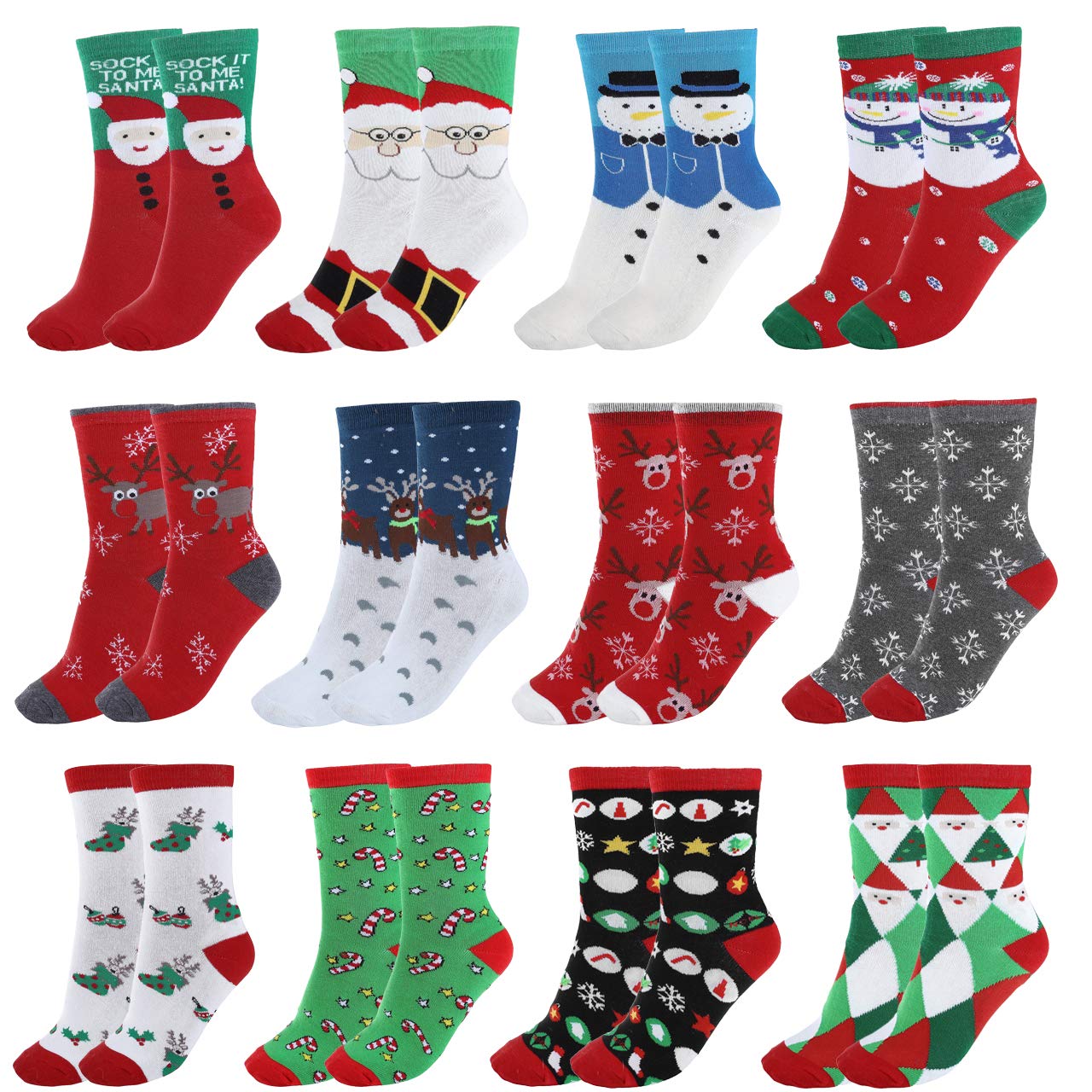 Ayliss 12Pairs Women\'s Cute Pattern Colorful Cotton Screw Socks,Christmas Style
