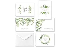 Paper Frenzy Elegant Ferns Thank You Note Cards and Envelopes - 25 pack