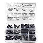 MCMASKE 450PCS M2.5 Nylon Male-Female Hex Standoffs Spacers Screws Nuts Flat Washers Assortment Kit (Black)