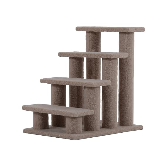 PawHut Tiertreppe Katzentreppe Hundetreppe Treppe für Katze und Hunde 4 Stufen Hellbraun 63,5x43x60cm