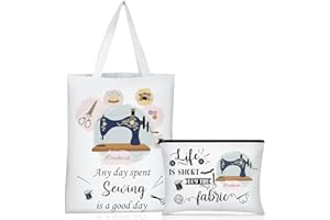 Saintrygo 2 Pcs Sewing Gifts for Quilters Sewing Canvas Bag and Cosmetic Bag Tote Seamstress Gifts, Christmas Birthday Mother's Day Gift for Women Mom Grandma