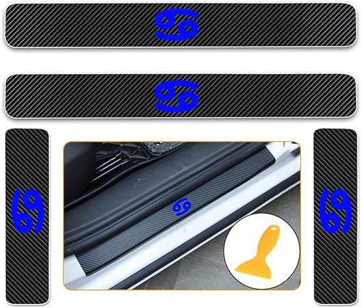 Amazon のために適した スバル Subaru レガシィb4 レガシィアウトバック レガシィツーリングワゴン レヴォーグ 車の スカッフプレート サイドステップカバーガード カーボンフィルム星座がんパターンブルー4個 車 バイク 車 バイク