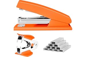 MUXDILU Stapler 25 Sheet Capacity with 1000 Staples and Staple Remover - Staplers for Desk, Non-Slip Office Stapler with Staples, Orange