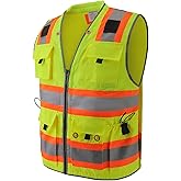 LOHASPRO Surveyor Safety Vest Reflective for Men High Visibility Class 2 Heavy Duty Safety Vests with Pockets and Zipper
