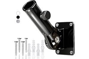 HOOPLE Flag Pole Holder for Outside House, Adjustable Flag Pole Mount, Metal Flag Holder for Outside, Multi-Position Aluminum Flag Pole Bracket, Stainless Hardware, High Wind Resistance, 1 Inch Black