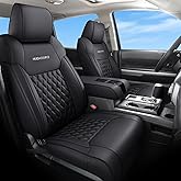 Huidasource Tundra Seat Covers, Front &amp; Rear Leather Car Seat Cover, Waterproof Car Seat Cushion Protector Fit for 2014-2021 Toyota Tundra CrewMax Pickup Truck (Full Set/Black)