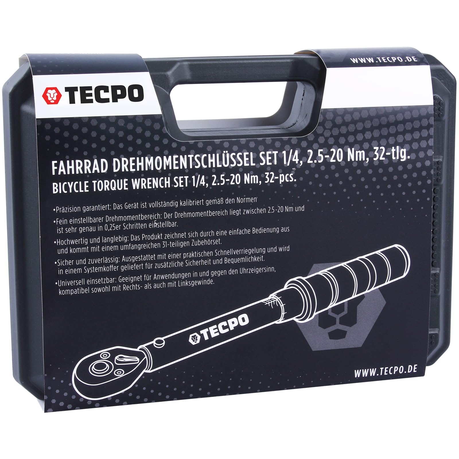 TECPO Fahrrad Drehmomentschlüssel Set 1/4" 2,5-25Nm Feinmechanik Schlüssel 6