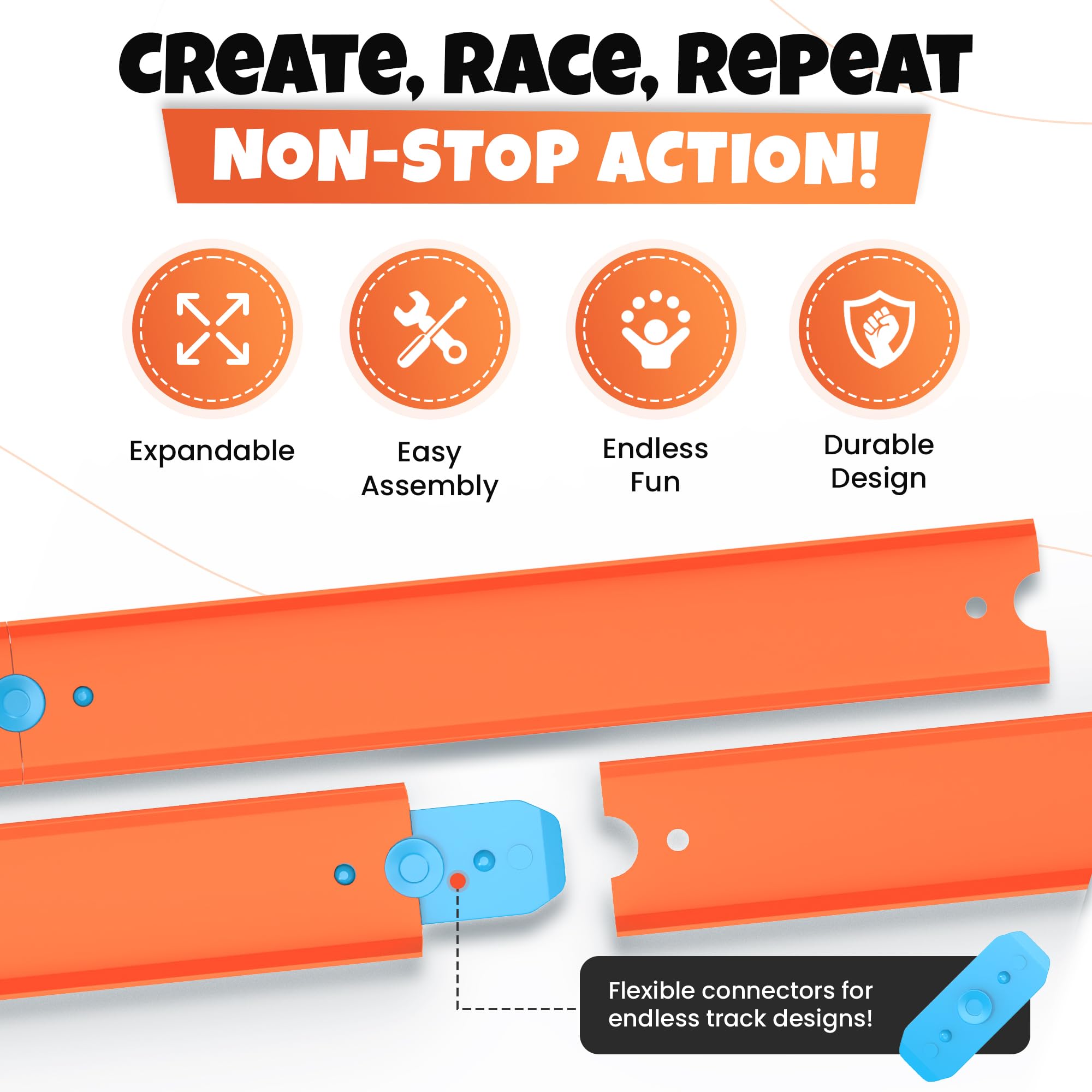 MRX Solutions Track Set Building Pieces for Hot Wheels Toy Cars 36-Piece Straight Track Set, Connectors Included, 15 Feet of Track