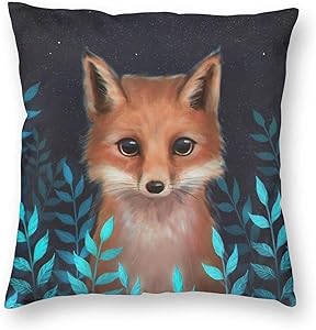MINIOZE Autumn Cute Animal Blue Fox Leaves Fall Print Plush Soft Square Pillow Covers Home Decor Cushion Covers Decorations Gifts Pillowcase for Indoor Sofa Bedroom Car 18 x 18 Inch