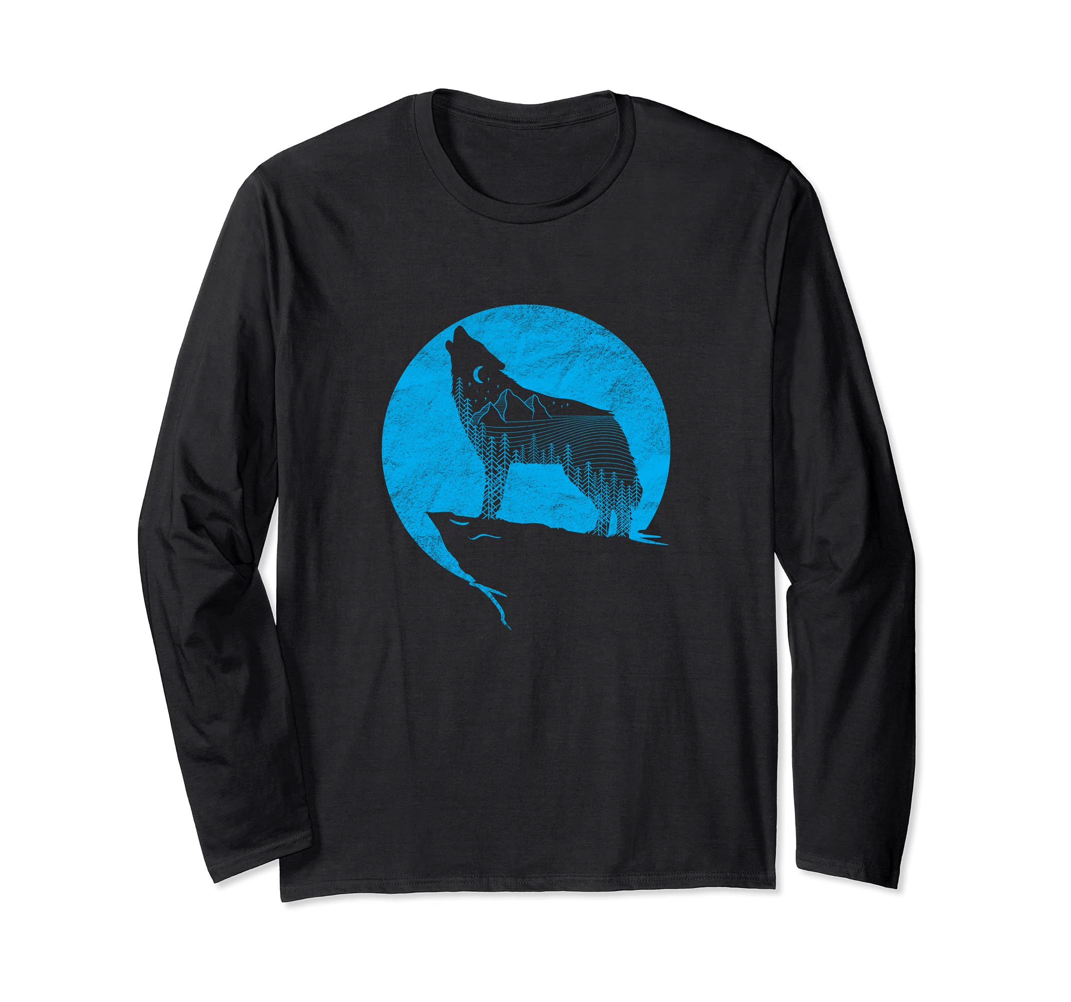 Wolf Nature Illustration - Outdoor Hiking Forest Wildlife Long Sleeve T-Shirt
