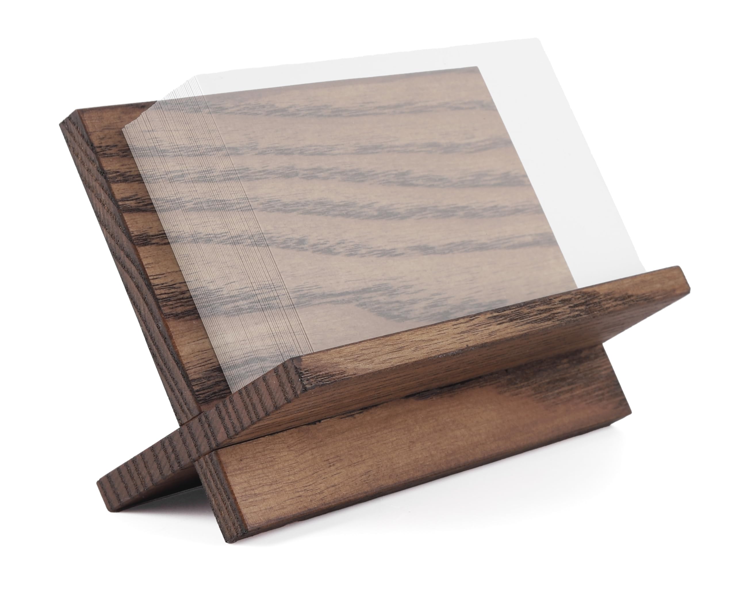 Business Card Holder for Desk - Brown Wood Small Cards Holders for Men , Professional Desktop Business Card Stand Display , Wooden Name Card Holder , Modern Design Office Business Cards Holder