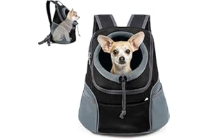 WOYYHO Dog Backpack Carrier Breathable Pet Puppy Front Pack with Bottom Back Support Plate for Small Medium Dogs Reflective Head Out Cat Bag for Travel Hiking Camping (Black, M)