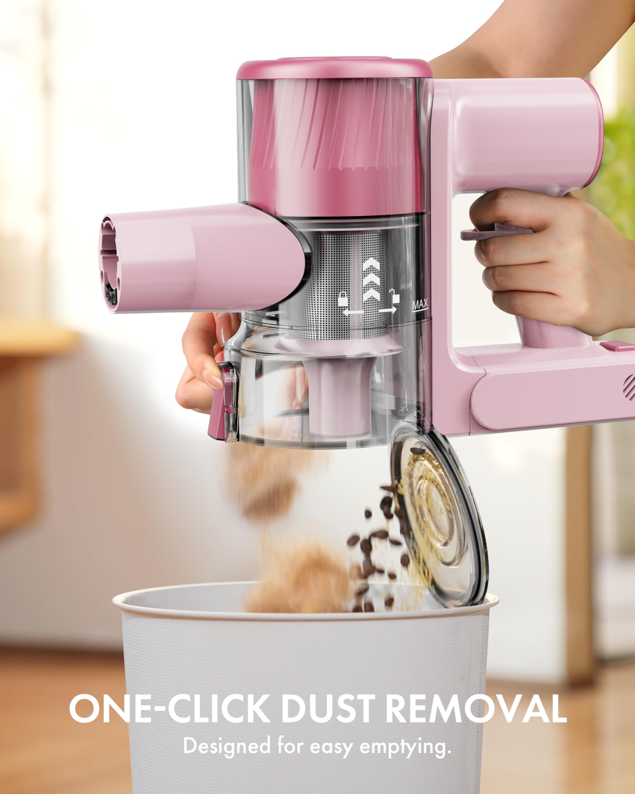 Cordless Vacuum Cleaner, 28Kpa Powerful Suction, 380W Strong Brushless Motor with 8 in 1 Lightweight Stick Vacuum Cleaner with 50 Min Runtime Detachable Battery for Pet Hair & Carpet, Pink