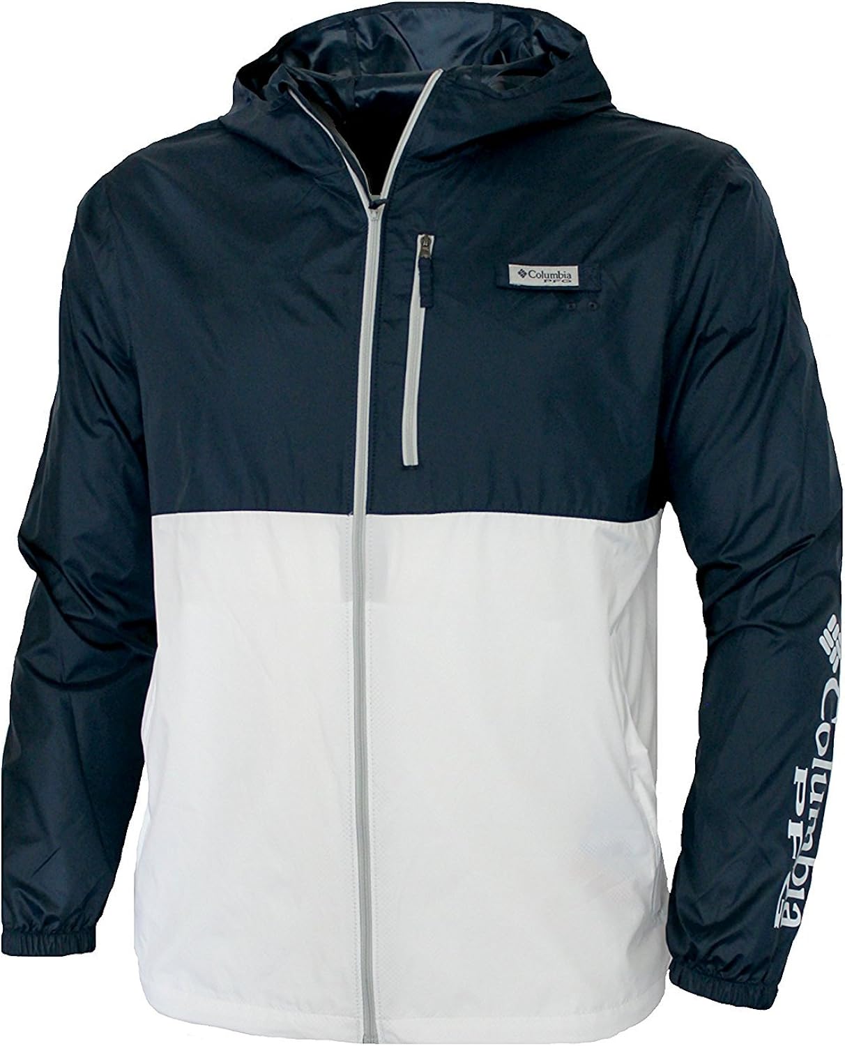 Columbia Men's PFG Morning View Omni Shade UPF 40 Hooded Full Zip Jacket Navy/White (S) at 