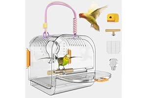 Small Bird Travel Carrier, Portable Bird Cage for Small Bird Parrot Parakeet with Shade Cover and Standing Perch, Lightweight