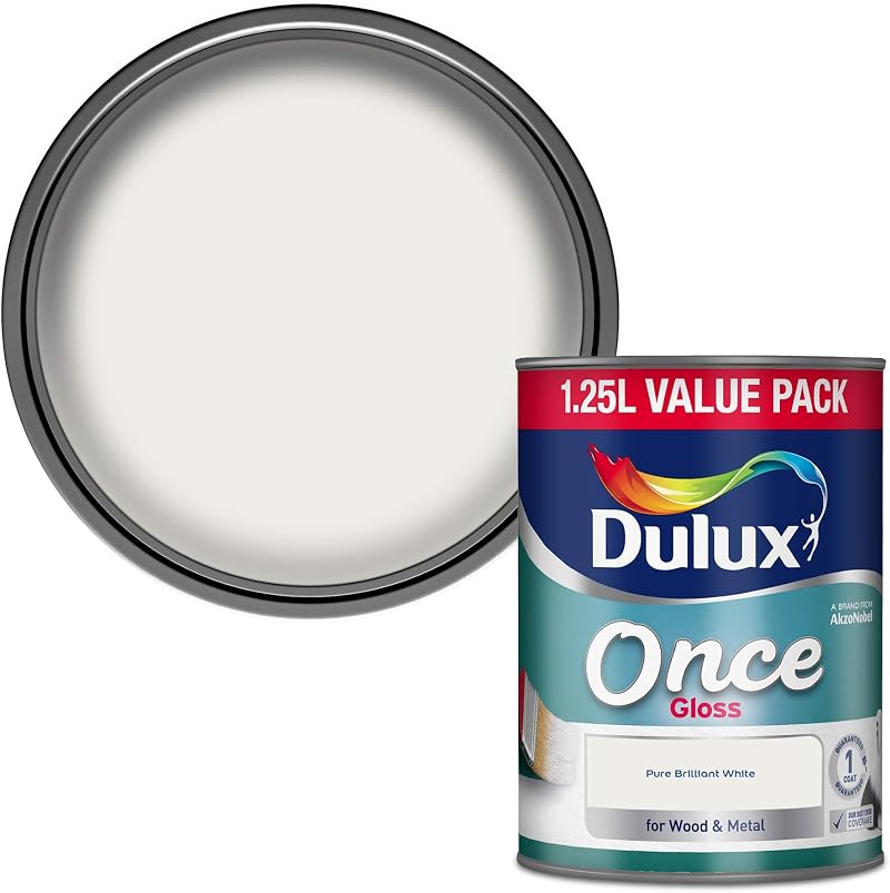 Dulux Once Gloss Paint For Wood And Metal Pure Brilliant White 1.25 L