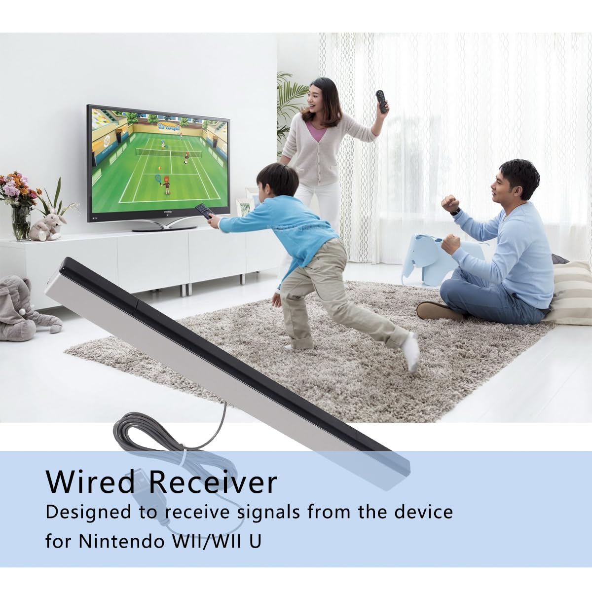 EQINI USB Sensor Bar for Wii, Replacement USB Wired Infrared Ray Sensor Bar for Wii, Wii U, and PC, includes Stand.