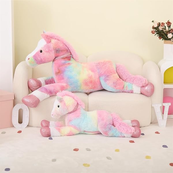 TEZITUOR 47 INCH LARGE HORSE STUFFED ANIMAL TOY, 4FT TIE-DYE PINK HORSE PONY PLUSH TOY, HUGGING SOFT HORSE PLUSH PILLOW FOR KIDS ADULT