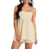 Cusghjbsg Women 2 Piece Outfits Summer Casual Sleeveless Scalloped Trim Cami Tank Tops with High Waist Shorts Set Loungewear