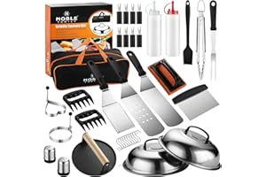 N NOBLE FAMILY 38PCS Griddle Accessories Kit, Professional Grill Tools Set for Outdoor Barbecue, Stainless Steel Griddle Spatula Set with Tongs, Smash Burger Press, Carry Bag, Perfect Grilling Gifts