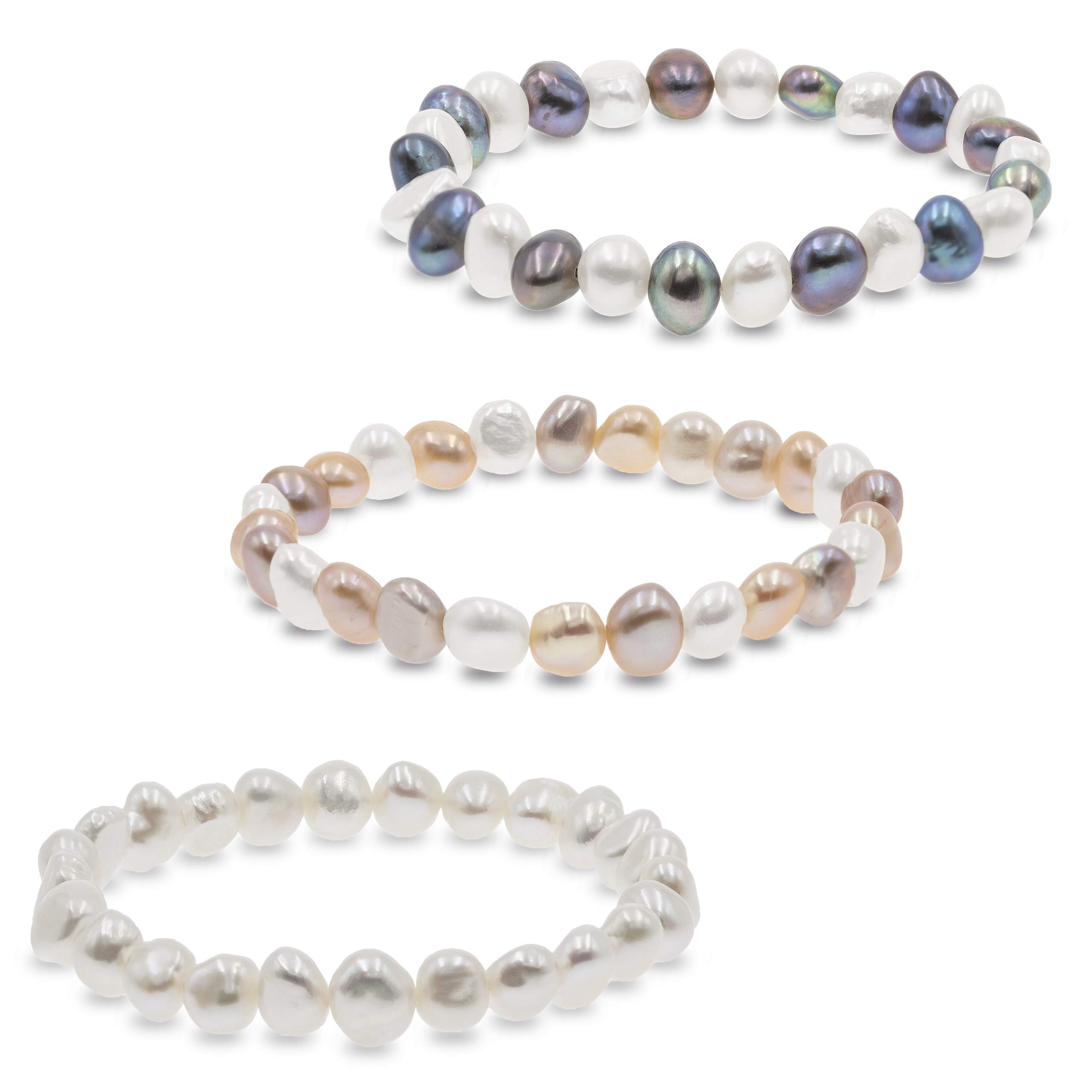 Secret & You Pearl Bracelet Baroque Freshwater Cultured Pearls in White or Colorful Pearls are 8-9 mm - 18 cm Elastic Band