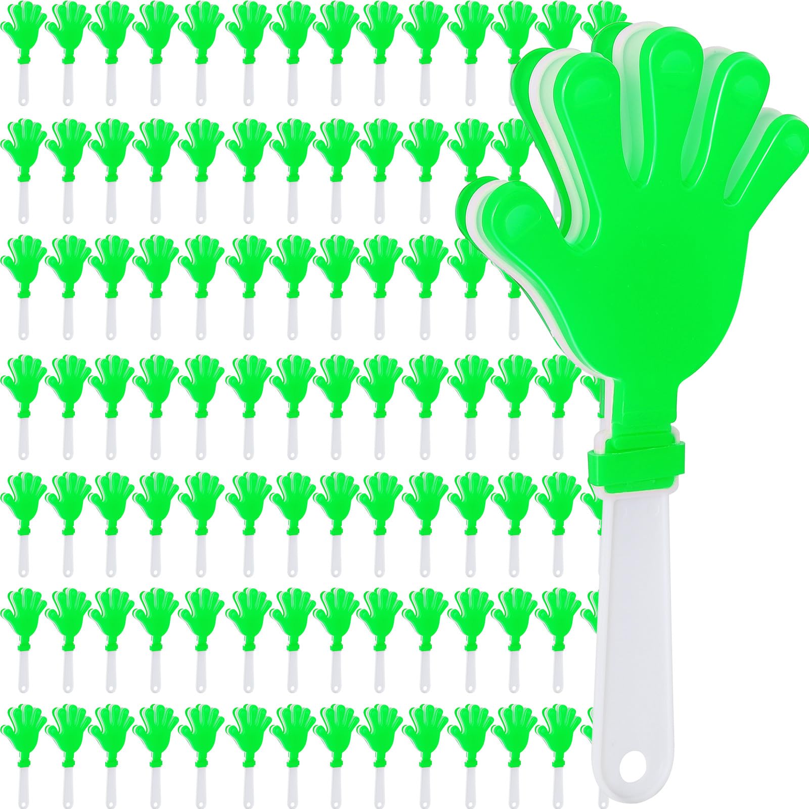Photo 1 of 100Pcs Hand Clappers Noisemakers 7.5 Inch Clappers Noisemakers Plastic Hand Clappers for Birthdays Game Football Sporting Events Cheers Supplies Dance Basketball Football Noisemakers(Green and White)