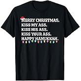 Merry Christmas Funny Kiss My Ass Xmas Men & Women Unisex-Adults T-Shirt Black Small Modern Crew Neck Short Sleeve T-Shirt Winter
