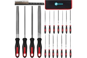 DOAHO 19Pcs Metal File Set,Files Tool Kit for Woodworking with Needle File,Flat,Round,Half-Round,Triangle Shapes,Brush & Carry Case for Sharpening,Wood and Steel Deburring,Craft