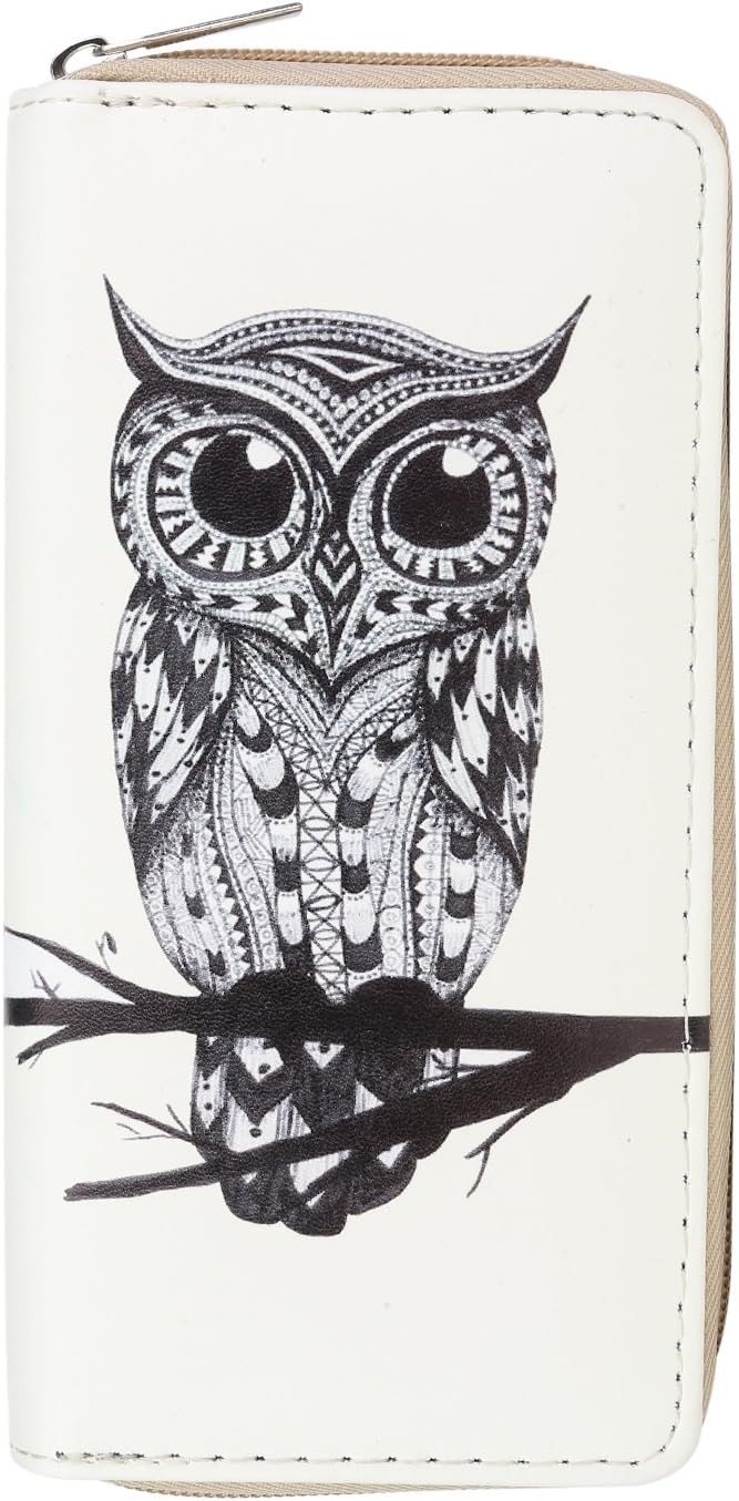 DonDon Women’s Purse Owl Drawing Beige Black, Owl 11 - Image 3