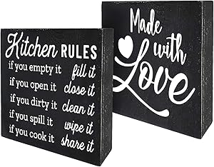 Agantree art Funny Kitchen Rules Inspirational Kitchen Room Box Talk Sign Wood Block Plaque Decor