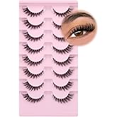 False Eyelashes Fox Eye 8 Pairs Pack 40D Natural Look Fluffy Wispy Cat Eye Lashes Soft Faux Mink Lashes Lightweight D-Curl Cl