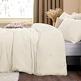 ChiXpace Flannel Fleece Queen Comforter Set - Furry Beige Leaves Pattern Faux Fur Bed Set, Winter Ultra Soft Fuzzy Comfort Set, Velvet Bedding Set for Bed with 2 Pillow Cases