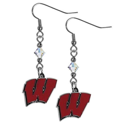 NCAA Siskiyou Sports Womens Wisconsin Badgers Crystal Dangle Earrings One Size Team Color,white