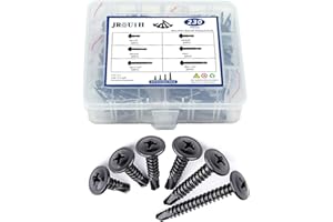 JROUTH Self Drilling Screws - #8 x 1/2'' to 1-1/2''Modified Truss Head Screw Kit, 410 Stainless Steel Black Self Drilling Tek Screw Assortment Kit，Self Tapping Sheet Metal Tek Screws 230 PCS