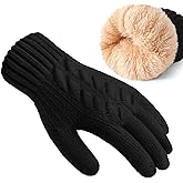 Clothirily Winter Gloves - Thick Wool Fleece Liner, Thermal Knit, Touchscreen, Elastic Cuff Insulated Gloves for Women & Men - Cold Weather