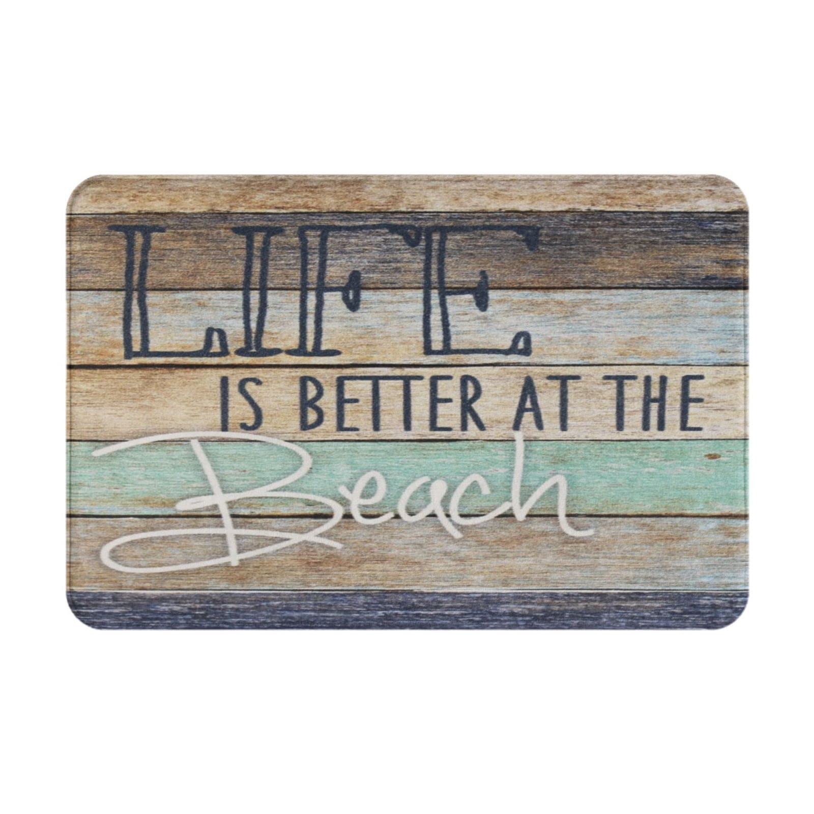 Photo 1 of SPXUBZ Life is Better at The Beach Door mats Wood Stripe Non Slip Entrance Beach Rug Indoor Durable and Waterproof Machine Washable Doormat 18 x 30 Inch