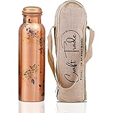 Craft Trade 100% Pure Copper Water Bottle 34 Oz, Ayurveda inspired Copper Bottle for Drinking, Unique Handcrafted Floral Design with Jute Carry Case – Boosts Immunity & Digestion, Leak-Proof, BPA-Free