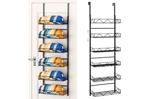 HapiRm Over the Door Hat Organizer - 6 Tier Wall Mounted Hat Rack with 6 Adjustable Metal Basket, Baseball Caps Organizer Storage Holds up to 60 Caps for Door, Bedroom, Closet (Black)