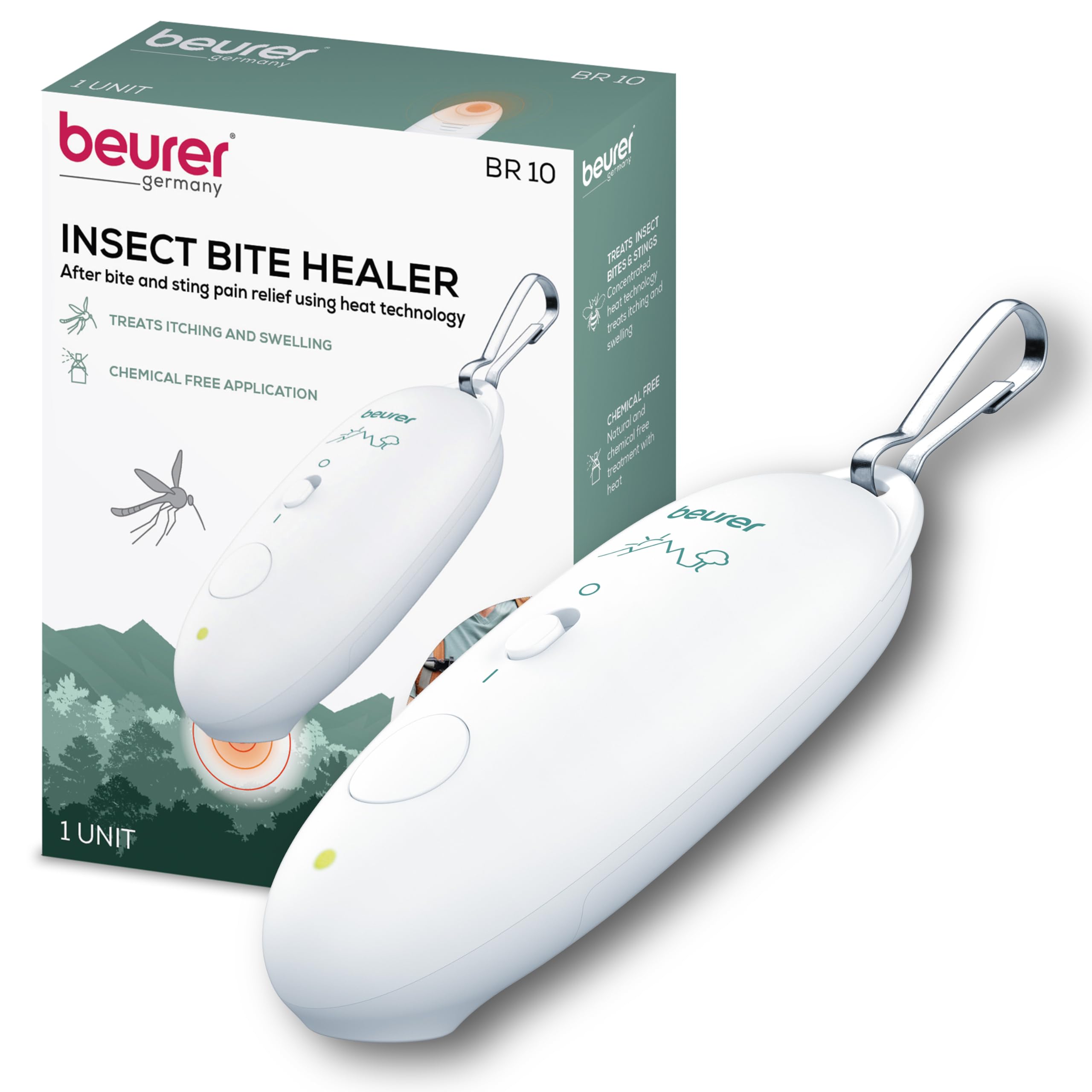 Beurer BR10 Insect Bite Healer with Clip, Portable Itch and Swelling Relief for Non-Toxic Treatment of Mosquito Bites and Other Common Insect Bites, Outdoors Essential