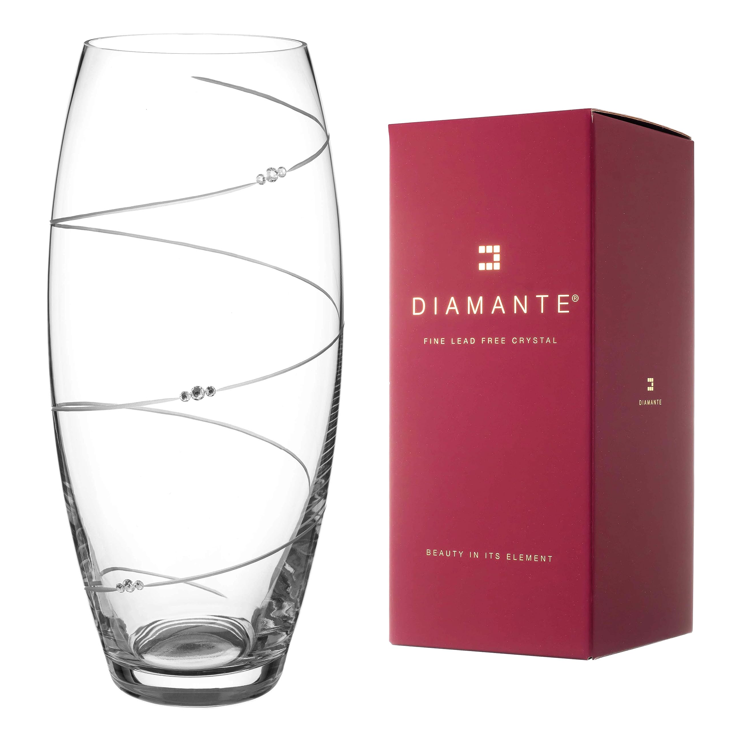 DIAMANTE Barrel Vase 'Toast Swirl' - Hand Cut Crystal Vase Embellished with Crystals - 30cm