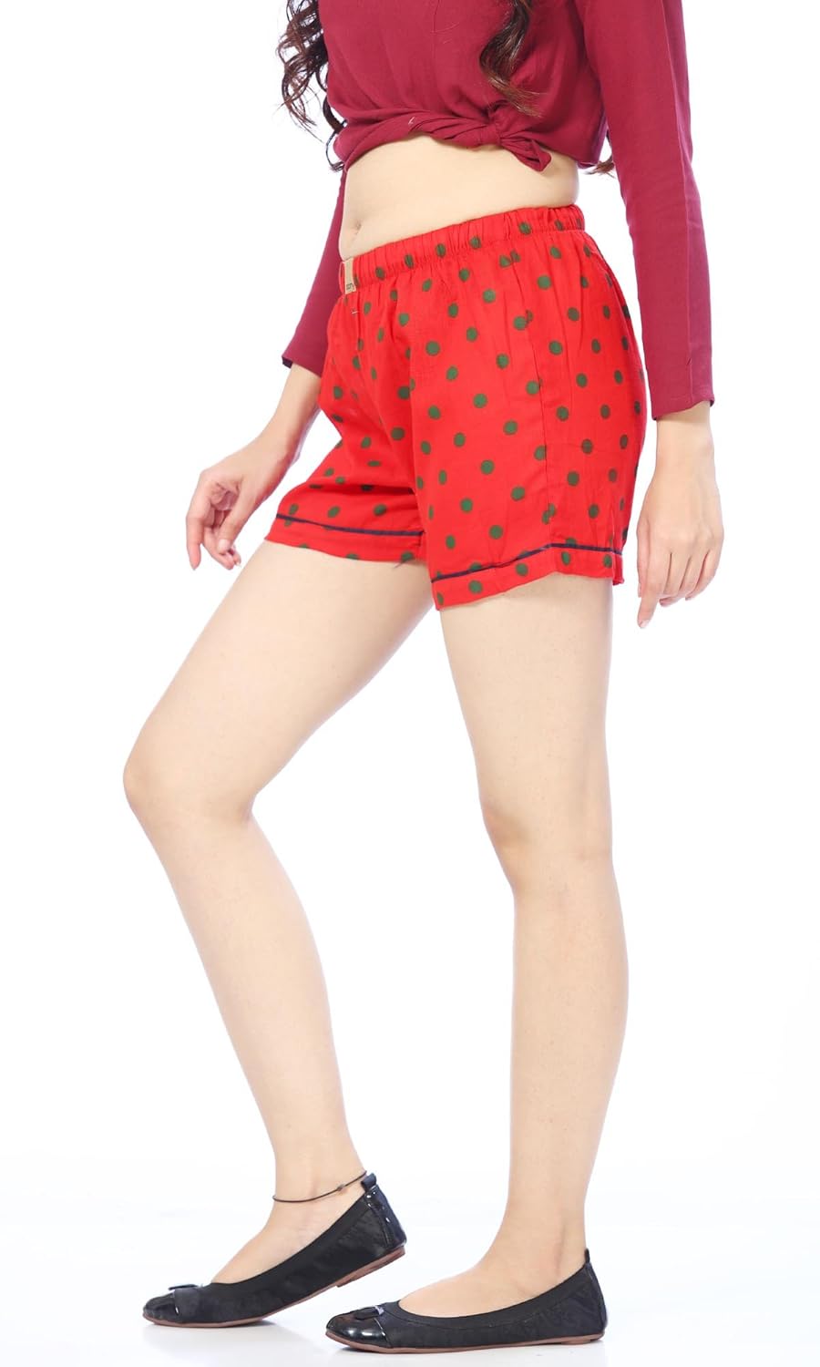 abony women's cotton red polka dots shorts