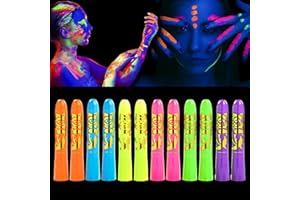 Glow King Blacklight Reactive Crayons | Glow in the Dark Paint for Face and Body | Intense Luminous Sticks for Fluorescent Parties | Colorful UV Makeup Neon Gift | Glow Markers Accessories - 12 Pcs