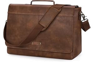 RAINSMORE Leather Messenger Bag Men,PU Vintage Laptop Bag,15.6 Inch Waterproof Briefcase,Retro Satchel for Work School Office